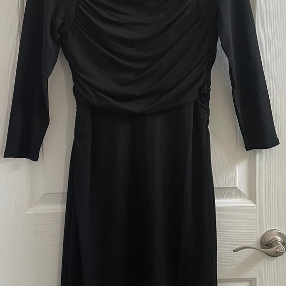 NWOT ANN TAYLOR BLACK DRESS SZ 6 RUCHED WAIST 3/4 SLEEVES - Picture 4 of 5